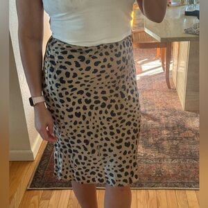 realisation 100% silk leopard print midi skirt